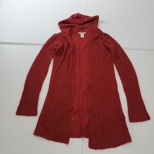 Y2K Free People Sweater Women Small Red Open Front Mohair Blend Hooded Boho Cozy